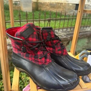 Speedy Red Plaid Duck Boots